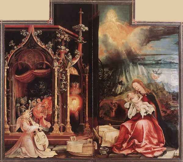 Concert of Angels and Nativity c. 1515 Oil Painting by Matthias Grunewald (Mathis Gothardt)