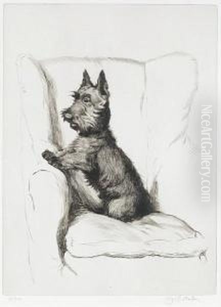 A Scottish Terrier In An Armchair Oil Painting by Cecil Charles Aldin