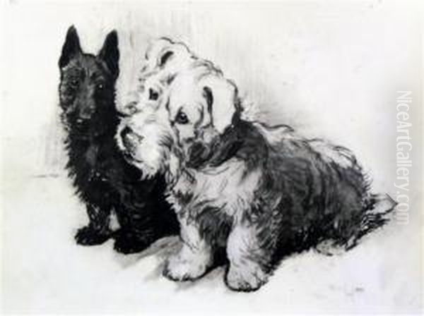 Two Terriers Oil Painting by Cecil Charles Aldin