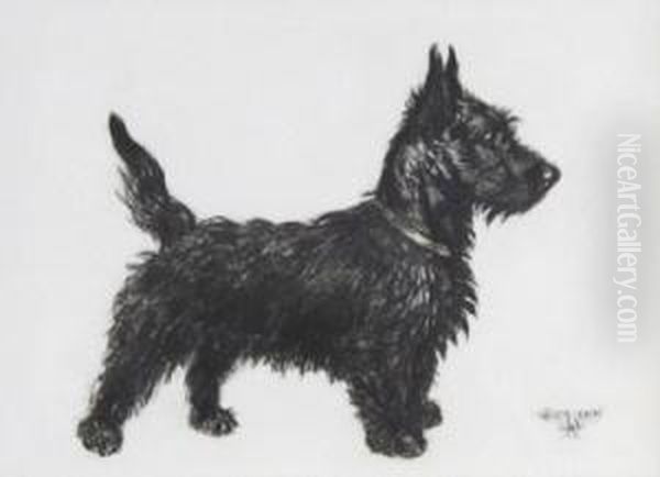 A Scottie Oil Painting by Cecil Charles Aldin