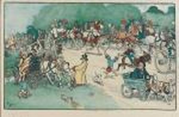 Scenes D'attelages Animees De Nombreux Personnages Oil Painting by Cecil Charles Aldin