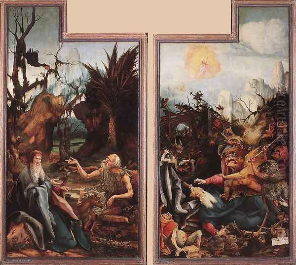 Visit of St Antony to St Paul and Temptation of St Antony c. 1515 Oil Painting by Matthias Grunewald (Mathis Gothardt)