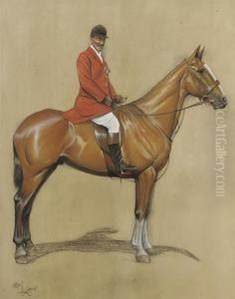 Self Portrait On A Chestnut Hunter Oil Painting by Cecil Charles Aldin