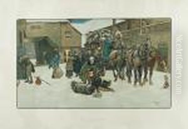 The Christmas Coach Oil Painting by Cecil Charles Aldin