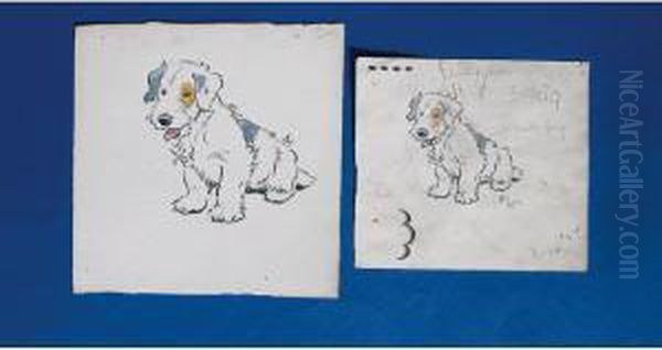 A Study Of A Sealyham Terrier For A Poole Pottery Tile Design Oil Painting by Cecil Charles Aldin