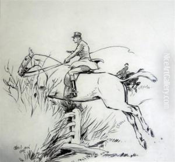 Hunter Jumping A Hedge Oil Painting by Cecil Charles Aldin