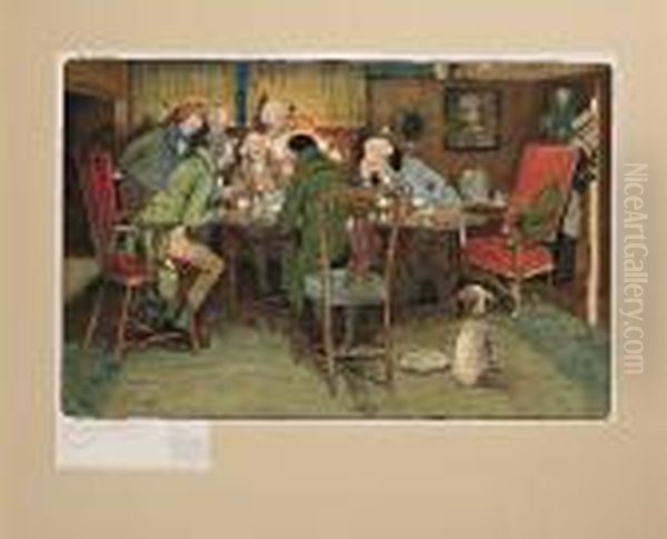 Une Bonne Histoire Autour Du Punch Oil Painting by Cecil Charles Aldin