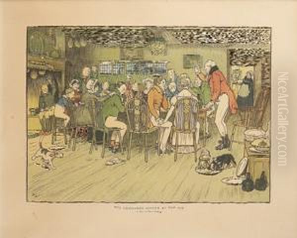 The Christmas Dinner At The Inn Oil Painting by Cecil Charles Aldin