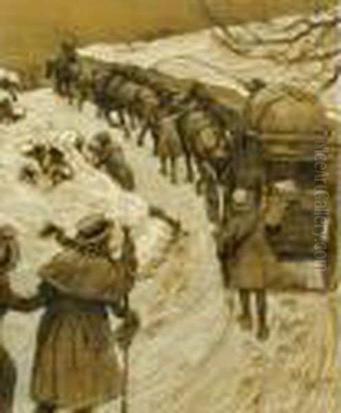 Working Horses In The Snow Oil Painting by Cecil Charles Aldin