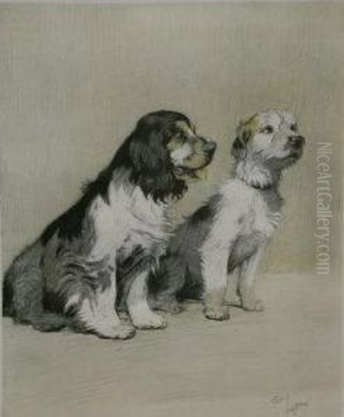 Spaniel And Terrier Oil Painting by Cecil Charles Aldin