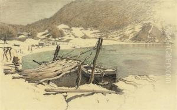 The Bathing Sands, Mallorca Oil Painting by Cecil Charles Aldin