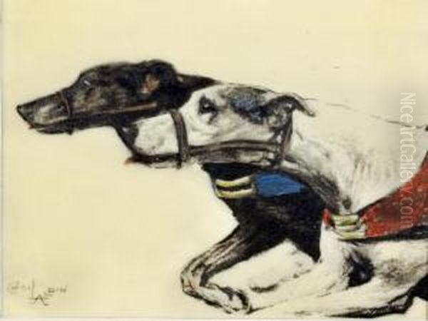 Greyhoundspen Oil Painting by Cecil Charles Aldin