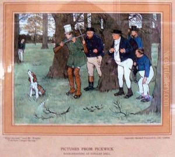 Pictures From Pickwick, Book-shooting At Dingley Dell Copyright Byrichard Wyman Oil Painting by Cecil Charles Aldin