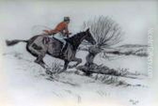 The Huntsman Approaching A Ditch Oil Painting by Cecil Charles Aldin