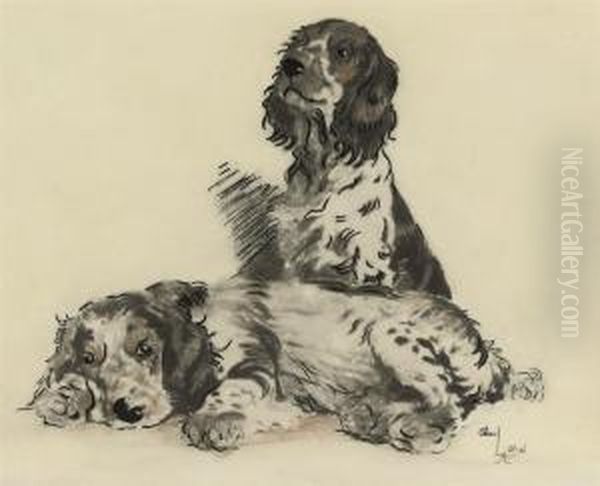 Tortoiseshell Spaniels Oil Painting by Cecil Charles Aldin