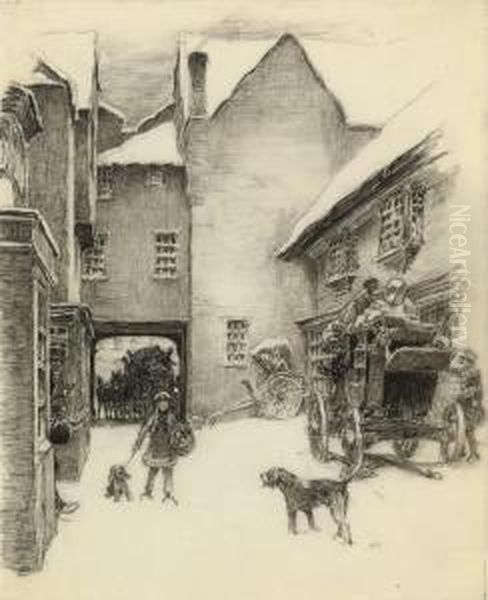 Unpacking The Carriage In A Courtyard Of An Inn Oil Painting by Cecil Charles Aldin