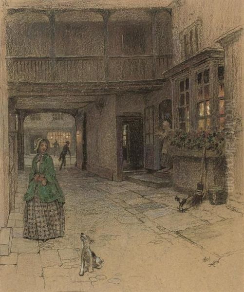 A Courtyard At The Red Lion, Banbury Oil Painting by Cecil Charles Aldin