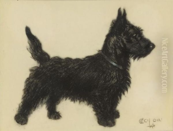 A Scottie Standing To Attention Oil Painting by Cecil Charles Aldin