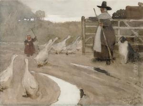 The Goose Girl Oil Painting by Cecil Charles Aldin