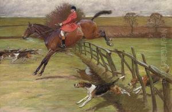 The Master Of The Hunt, Edward Preston Rawnsley, Clearing Afence Oil Painting by Cecil Charles Aldin