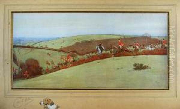 The Belvoir Hunt Into The Vale From Clawson Thorns Oil Painting by Cecil Charles Aldin