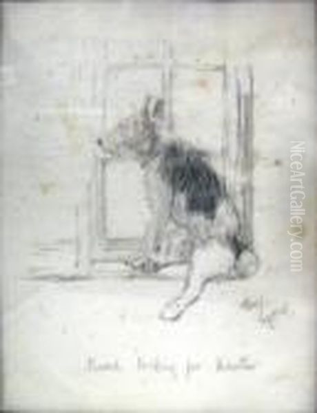 'punch Looking For Master', Pencil And Body Colour, Signed, 22cm X 17.5cm, Framed Oil Painting by Cecil Charles Aldin