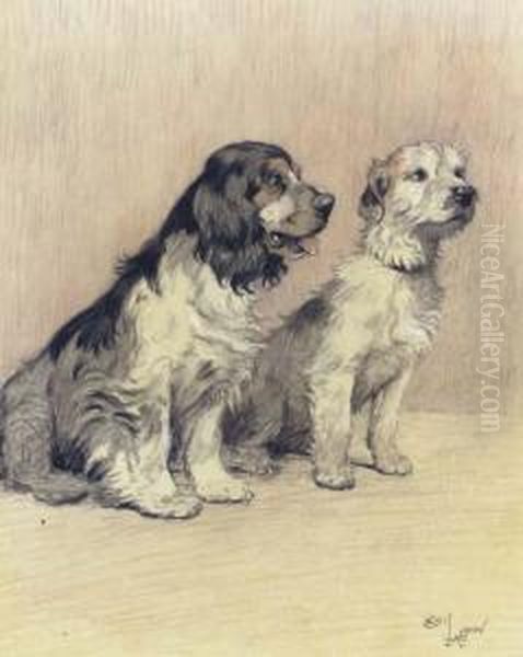 A Spaniel And A Terrier Oil Painting by Cecil Charles Aldin