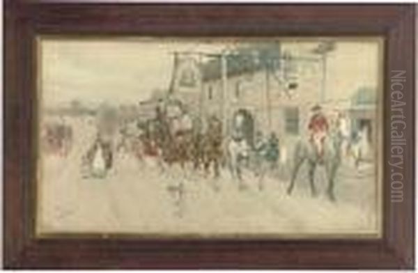 Stage Coach Outside The Bell Inn Oil Painting by Cecil Charles Aldin