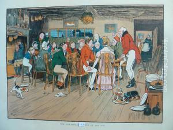 The Christmas Dinner At The Inn Oil Painting by Cecil Charles Aldin