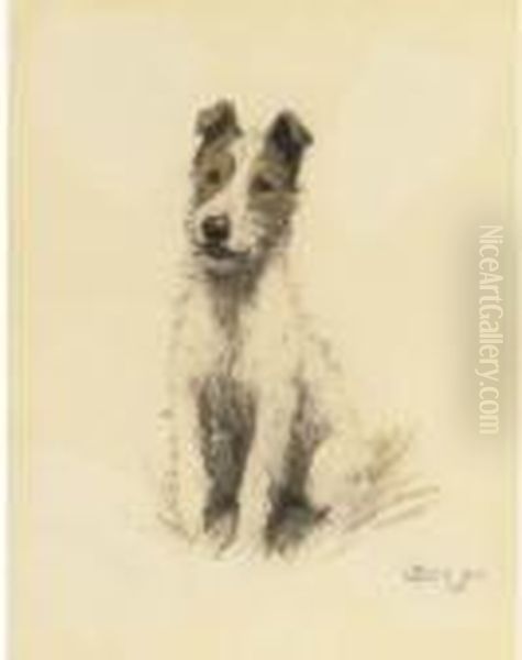 A Wire Haired Fox Terrier Oil Painting by Cecil Charles Aldin