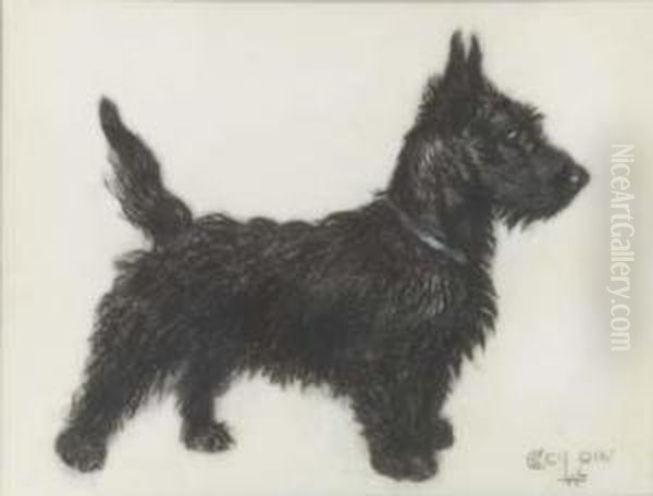 A Scottie Oil Painting by Cecil Charles Aldin