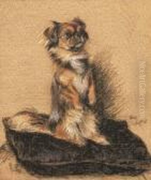 A Pekingese Seated On A Cushion Oil Painting by Cecil Charles Aldin