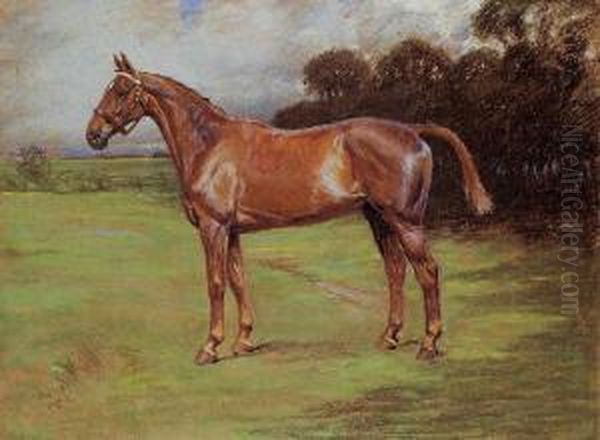 Chesnut Horse In A Landscape Oil Painting by Cecil Charles Aldin