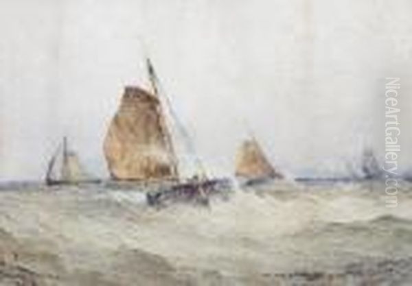 Fishing Boats In Choppy Waters Oil Painting by Frederick James Aldridge