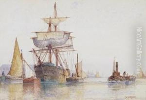 Sailing Ships And Steamer Oil Painting by Frederick James Aldridge