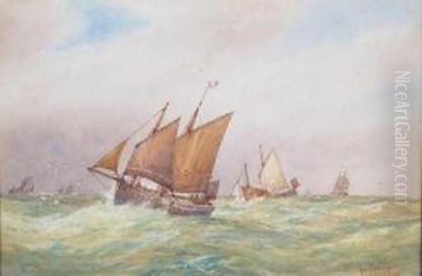 French Fishing Boats Oil Painting by Frederick James Aldridge