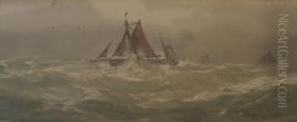 Fishing Boats In Rough Weather Oil Painting by Frederick James Aldridge