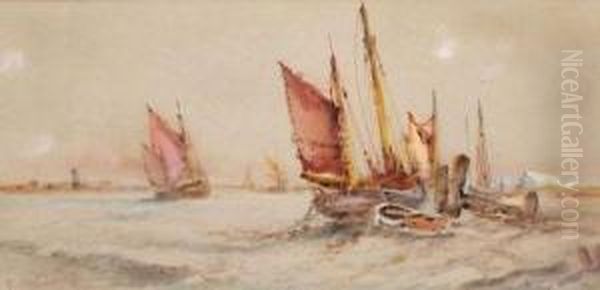 Fishing Boats At Sea Oil Painting by Frederick James Aldridge