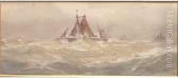 Sailing Ships On A Rough Sea Oil Painting by Frederick James Aldridge