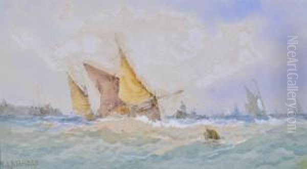 Fishing Fleet Off The Coast Oil Painting by Frederick James Aldridge