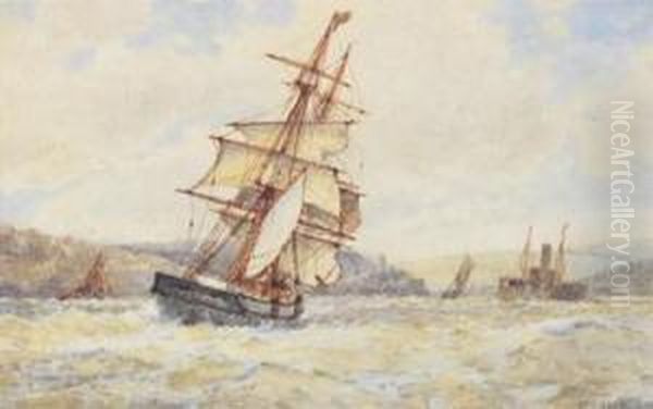 French Fishing Boats Oil Painting by Frederick James Aldridge