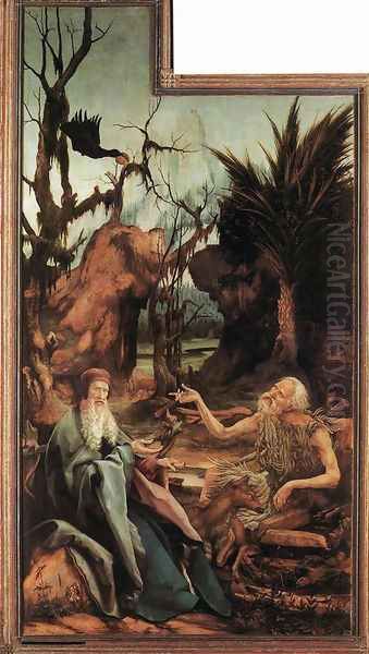 Saints Paul And Antony In The Desert Oil Painting by Matthias Grunewald (Mathis Gothardt)