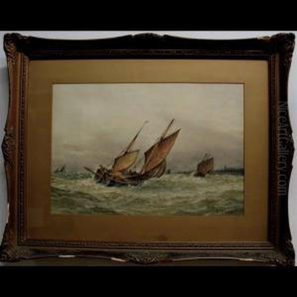 Trawlers On Stormy Seas Oil Painting by Frederick James Aldridge