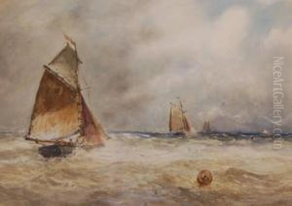 Fishing Vessels On Rough Seas Oil Painting by Frederick James Aldridge