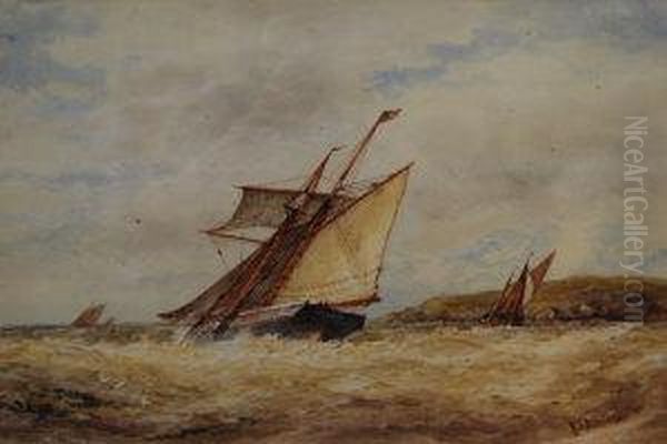 Top Sail Schooner Off The South Coast Oil Painting by Frederick James Aldridge