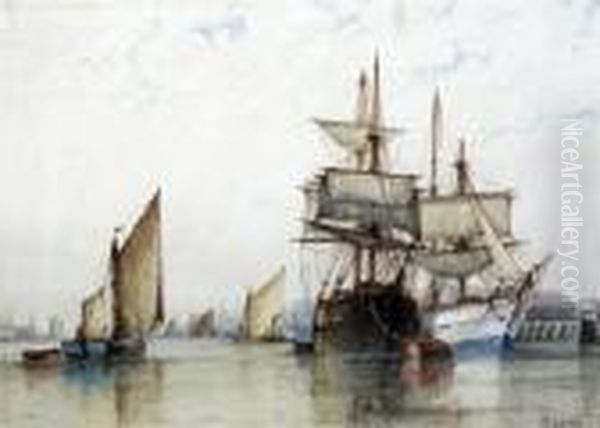 Shipping On The Thames Oil Painting by Frederick James Aldridge