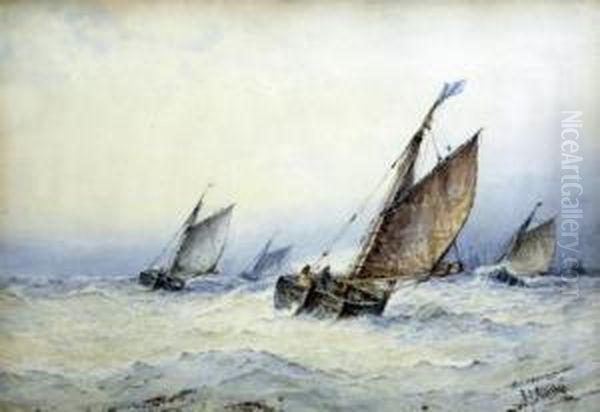 Crabbers Returning Home In A Squall Oil Painting by Frederick James Aldridge