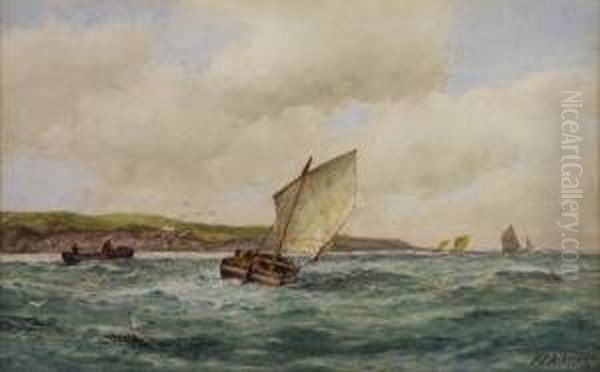 Crabbers Off The Coast Oil Painting by Frederick James Aldridge