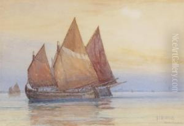 Venetian Fishing Boats Oil Painting by Frederick James Aldridge