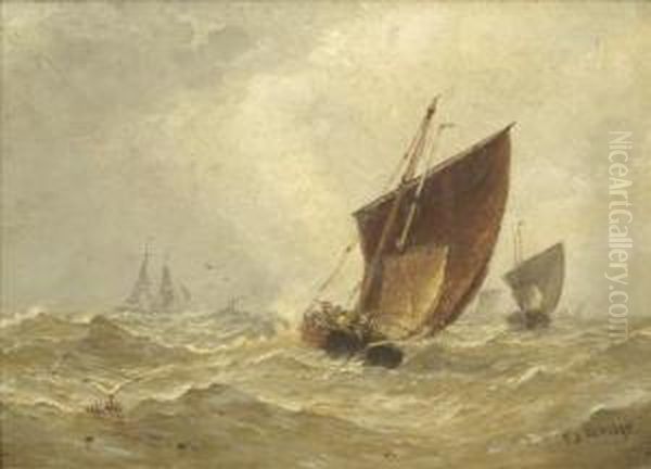 Shipping Off The Coast Oil Painting by Frederick James Aldridge